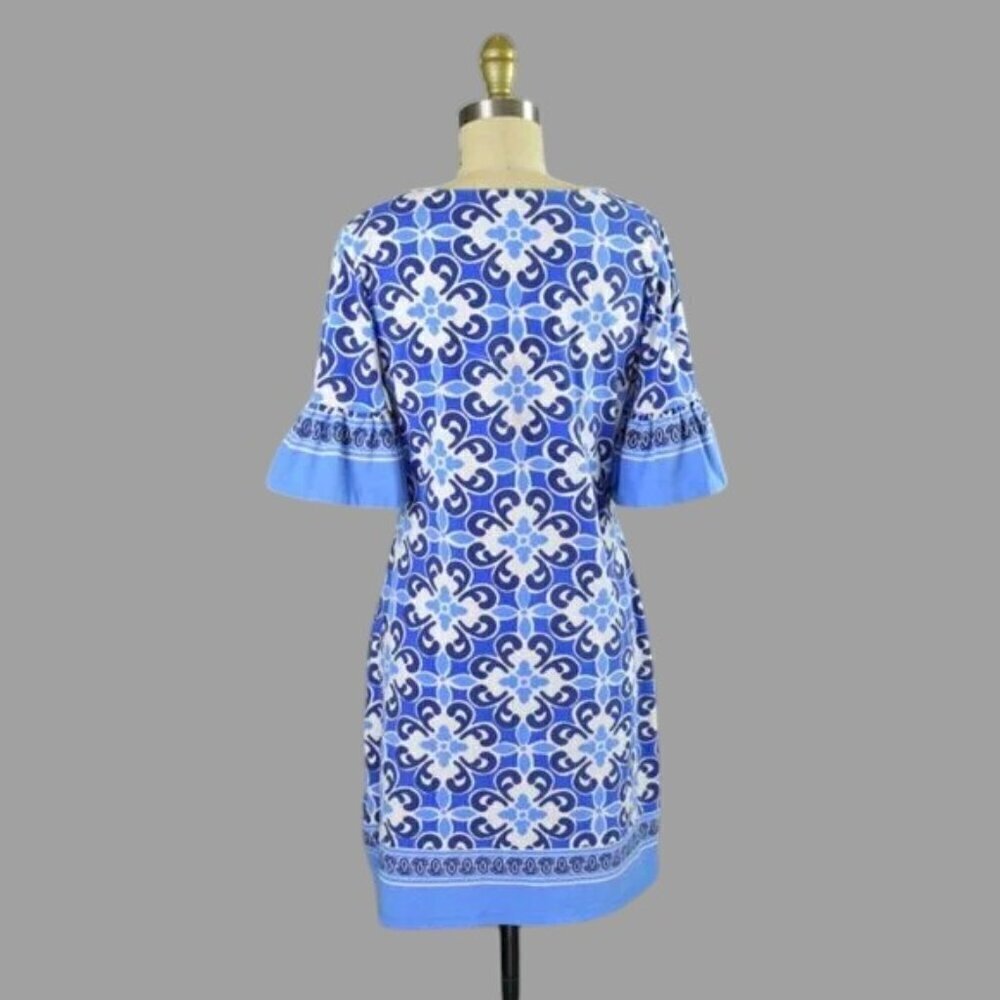 BARBARA ERICKSON MOSAIC PRINT CABANA RUFFLE SLEEVE V-NECK DRESS - Picture 5 of 7